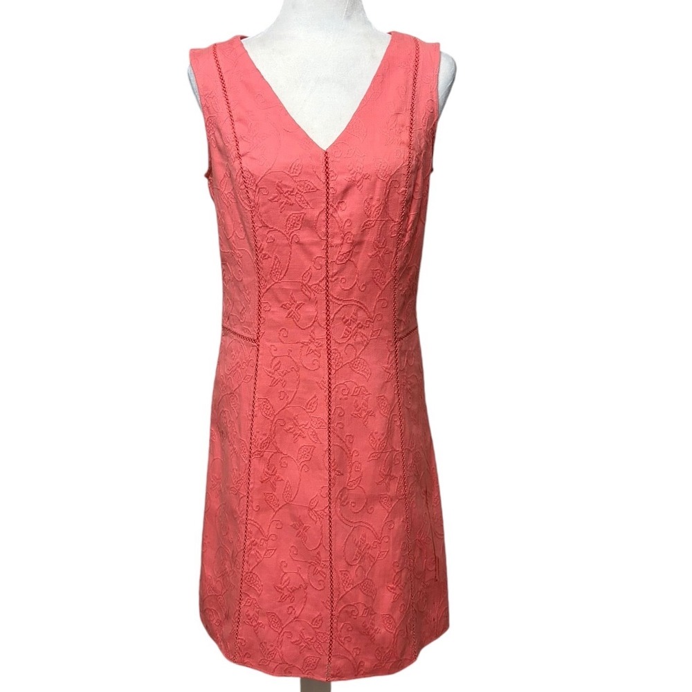 NWOT Sundance‎ Coral Floral Jacquard Dress V-Neck Cotton Women's Size 6